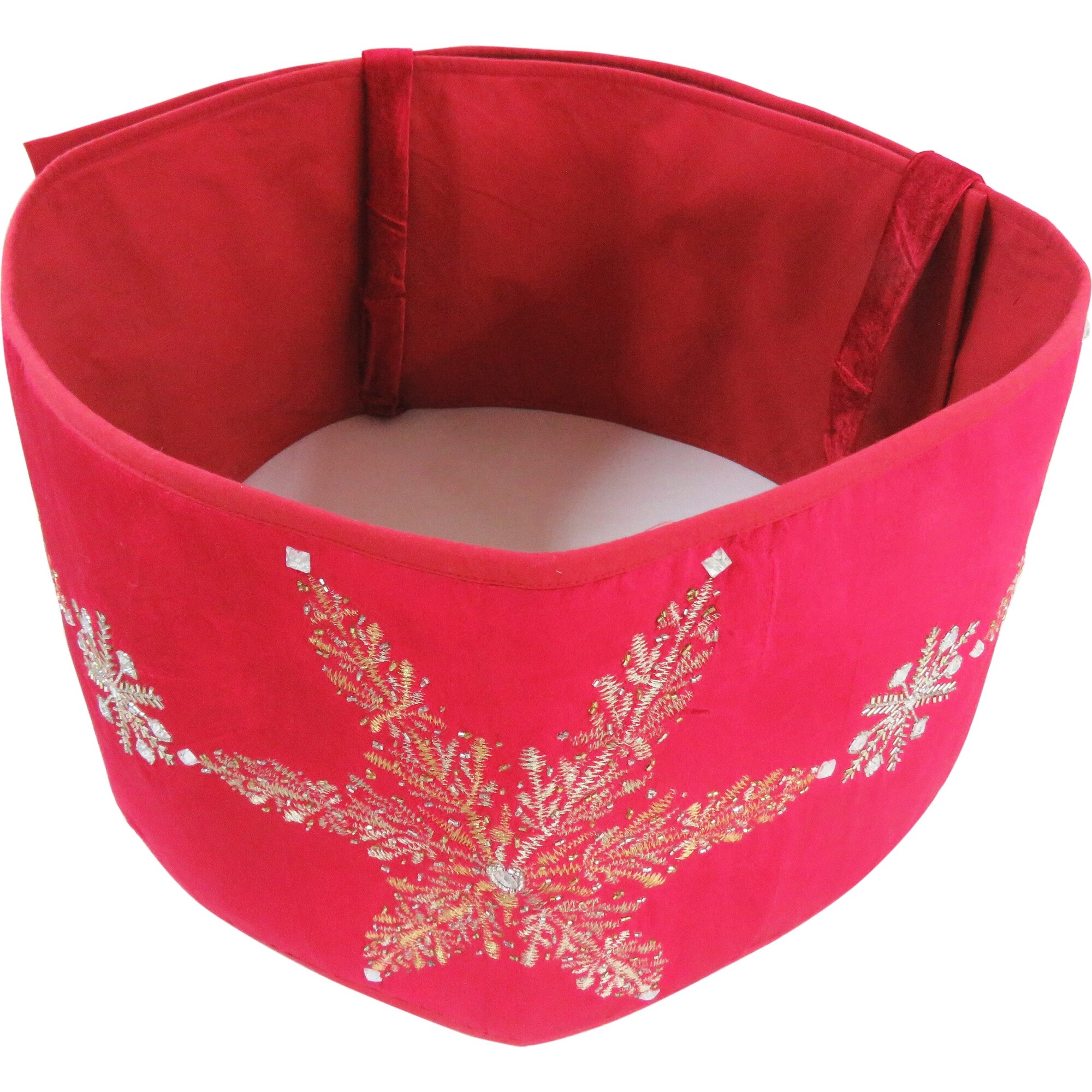 Handmade Adjustable Christmas Tree Collar - Silver Snowflakes on Red Velvet - Accents - 1