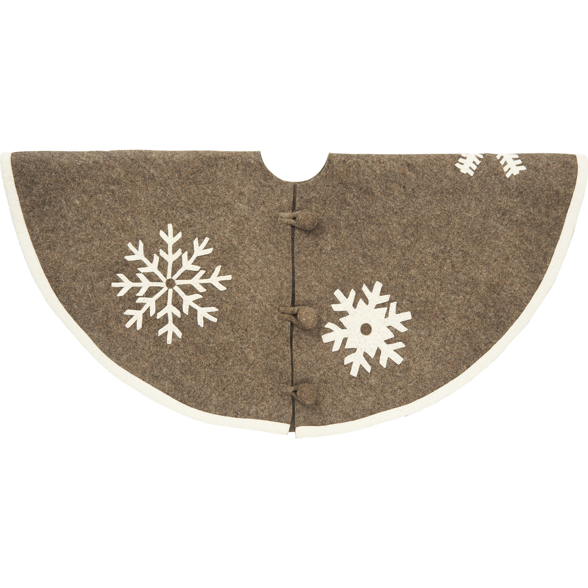 Handmade Christmas Tree Skirt in Felt - Snowflakes on Gray  - 60" - Tree Skirts - 1