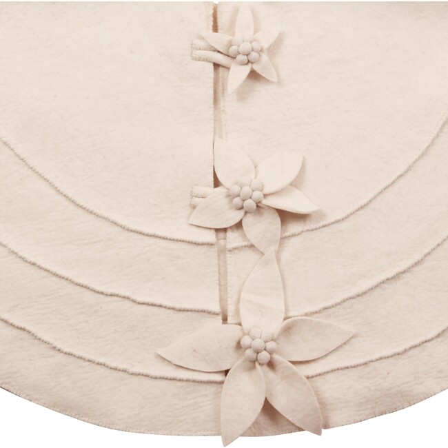 Wool Poinsettia Button Tree Skirt, White