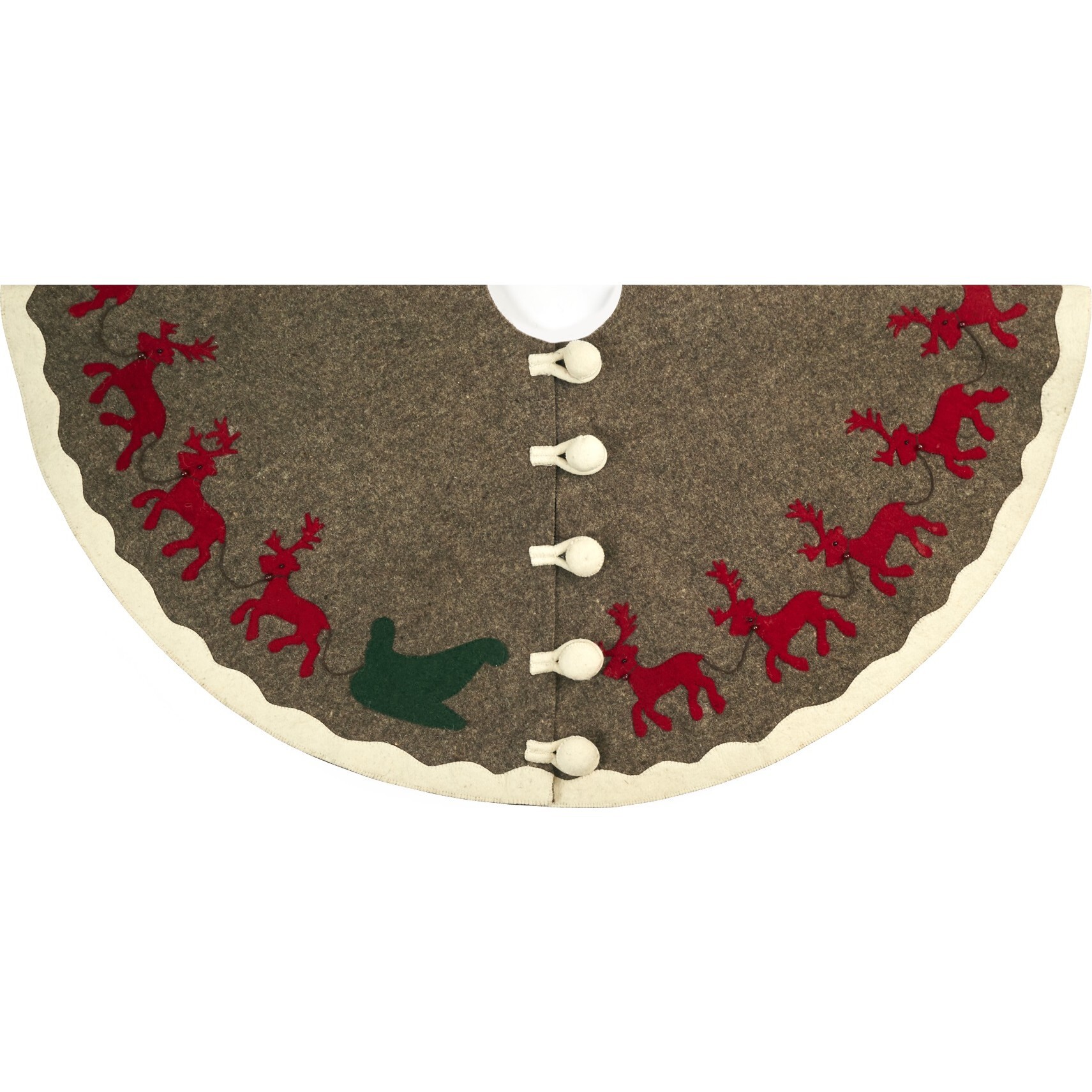 Hand Felted Wool Reindeer & Sleigh Tree Skirt - Christmas Eve Scene - Tree Skirts - 1