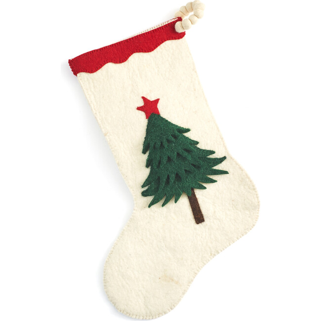 Wool Christmas Tree Stocking, Cream - Stockings - 1