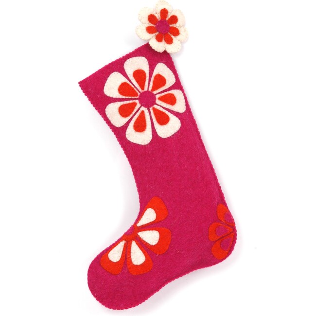 Flower Power Christmas Stocking, Pink/Orange - Stockings - 1