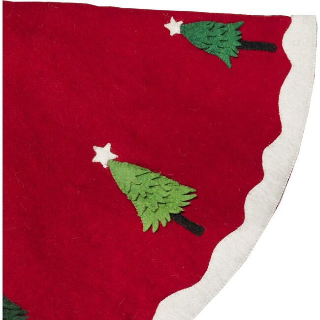 Handmade Christmas Tree Skirt in Felt - Trees on Red - 60" - Tree Skirts - 3