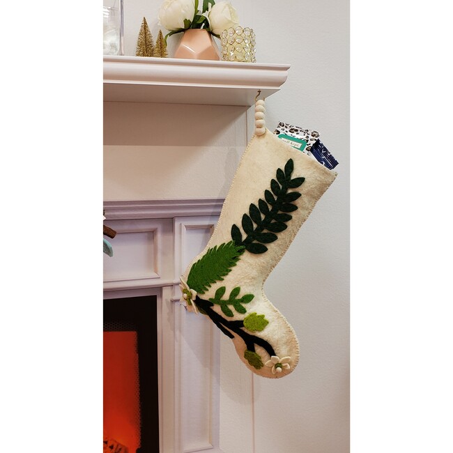 Leaves Stocking, Cream/Green