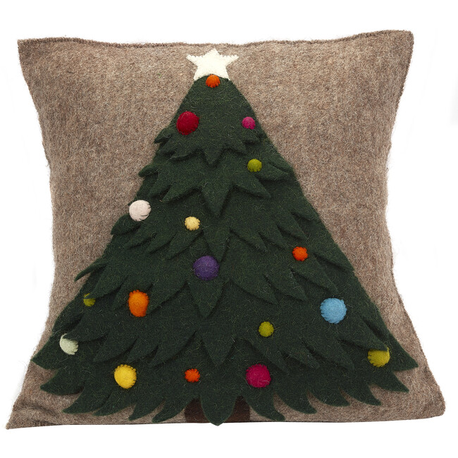 Ornament Tree Wool Pillow, Cream
