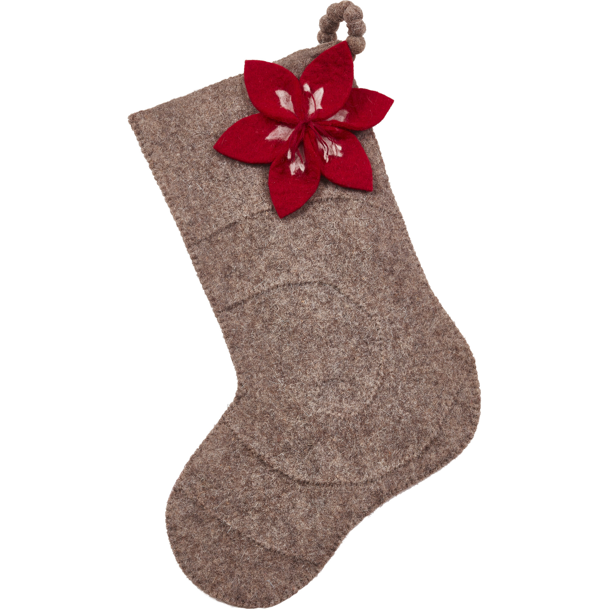 Red Amaryllis on Gray Christmas Stocking in Hand Felted Wool - Stockings - 1