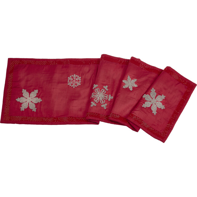 Silk Snowflakes Table Runner, Red