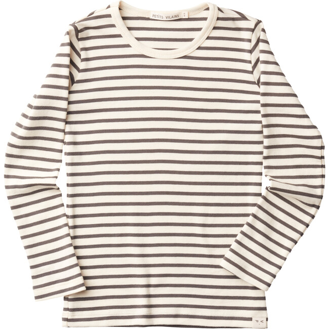 Lucien Long Sleeve Tee, Natural & Charcoal Stripe - Tees - 1