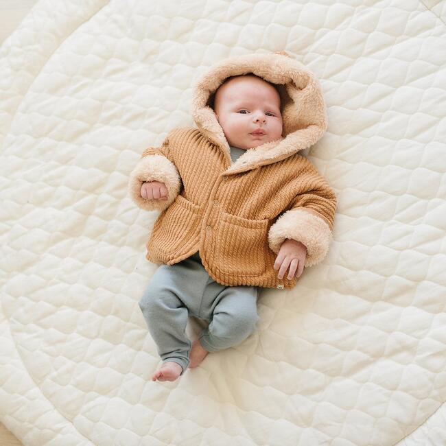Hooded Cable Knit Jacket with Snowdrift Lining, Latte