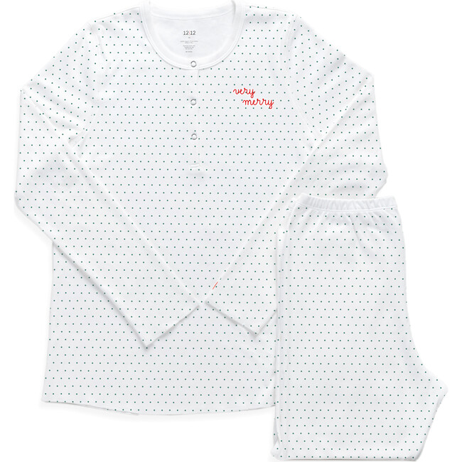 Emerald Pin Dot Women's Pajama Set, Very Merry