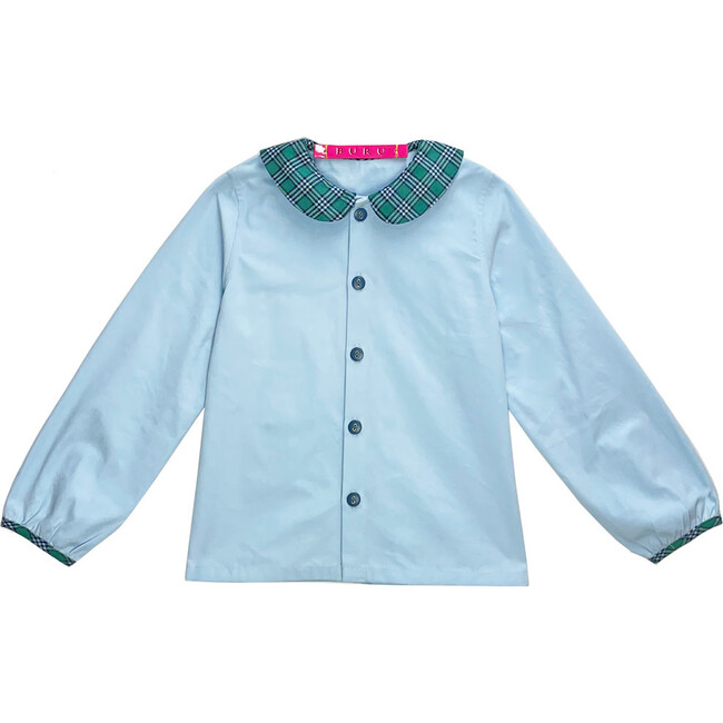 Peter Pan Collar Shirt, Blue Poplin - Shirts - 1