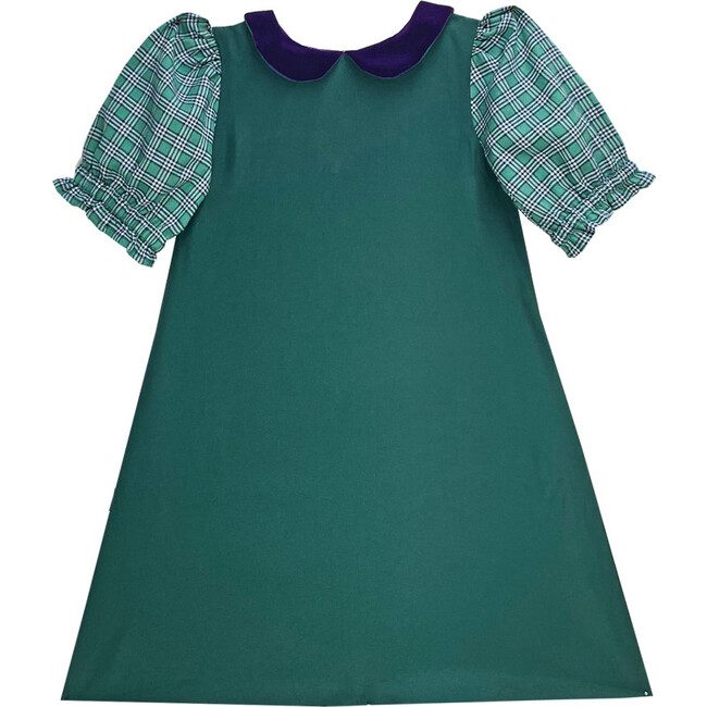 Peter Pan Collar Dress, Green Faille & Purple Velvet - Dresses - 1