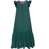 Women's Placket Front Ruffle Maxi Dress, Green Faille - Dresses - 1 - thumbnail