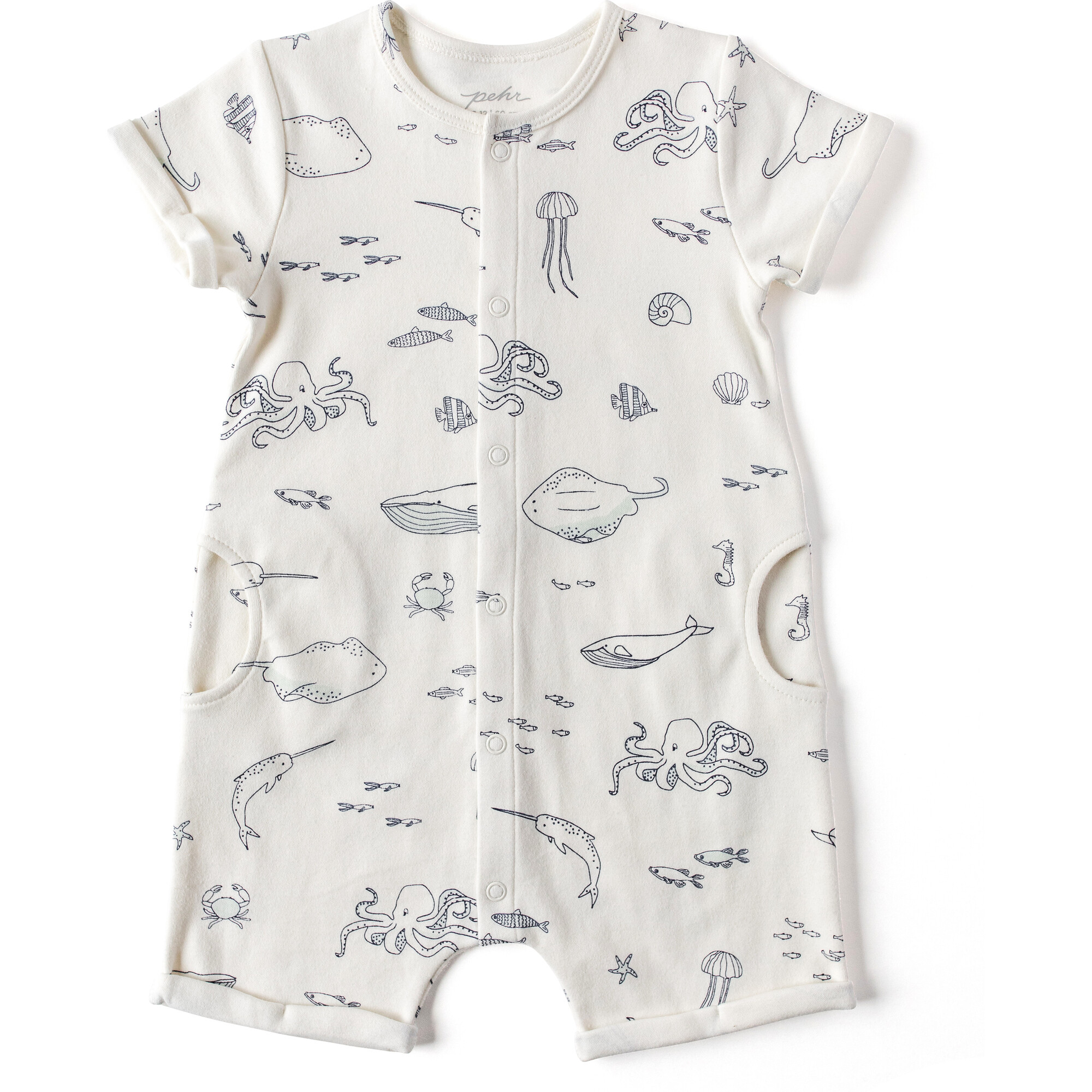 Life Aquatic Short Sleeve Romper, Blue - Rompers - 1