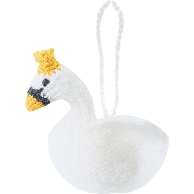 Knit Swan Queen Ornament, White