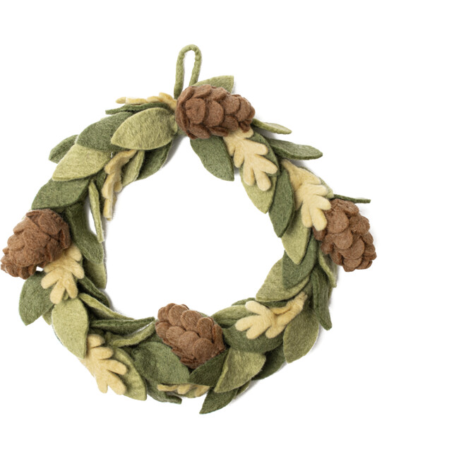 Felt Pinecone Wreath, Green and Brown - Wreaths - 1