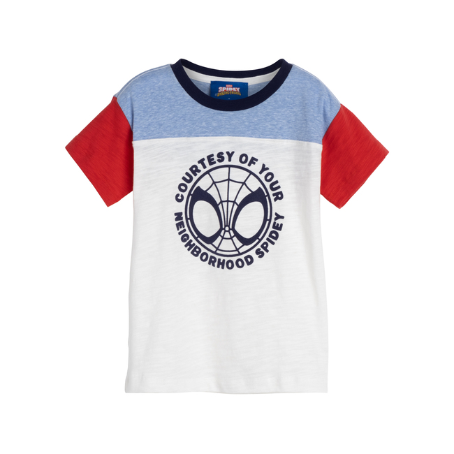 Short Sleeve Color Block Graphic Tee, Cream Red & Blue