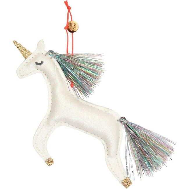 Unicorn Fabric Tree Ornament, White Glitter - Ornaments - 1