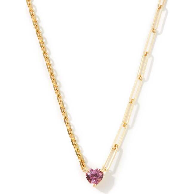 Solitaire Yellow Gold Heart Necklace, Rhodolite