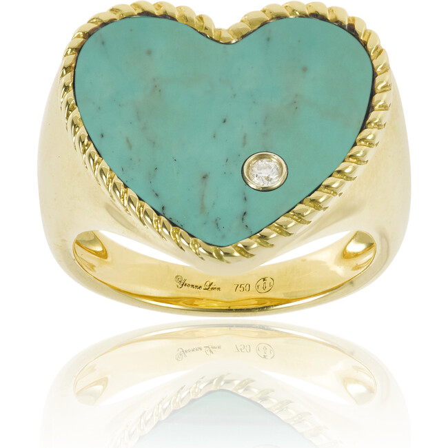 Heart Signet Yellow Gold Ring, Turquoise