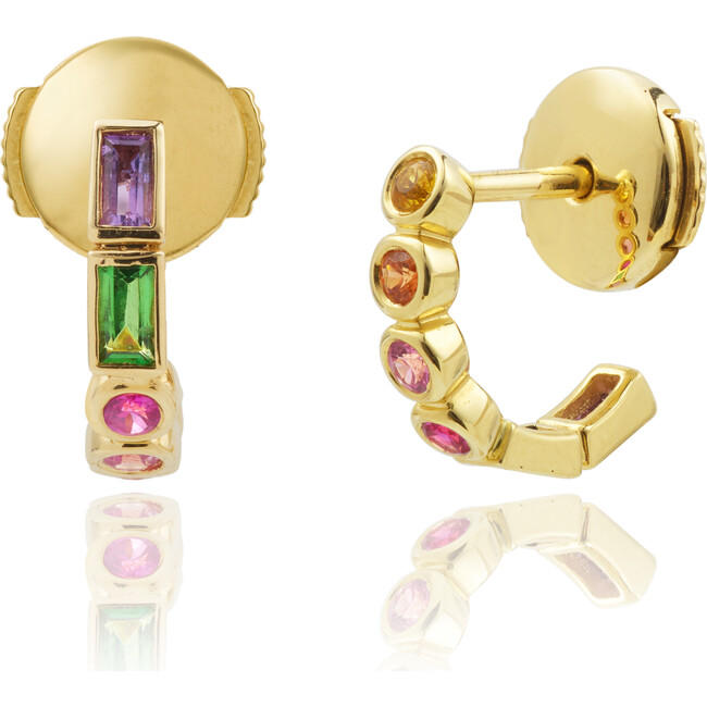 Creoles Baguette Earrings Yellow Gold, Rainbow