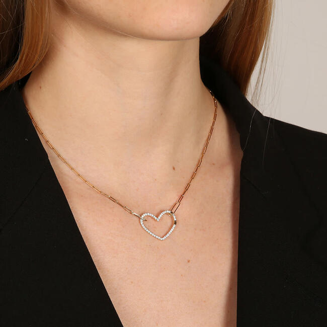 Heart Clasp Necklace, Yellow Gold - Necklaces - 5