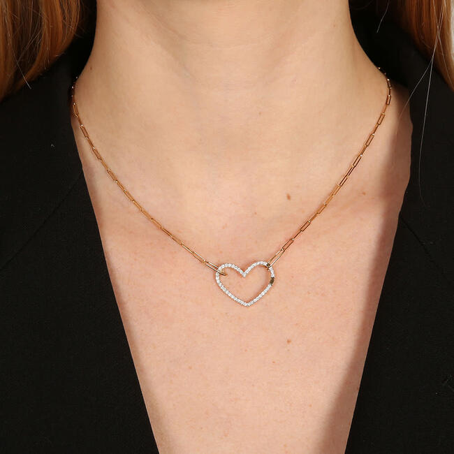 Heart Clasp Necklace, Yellow Gold - Necklaces - 6
