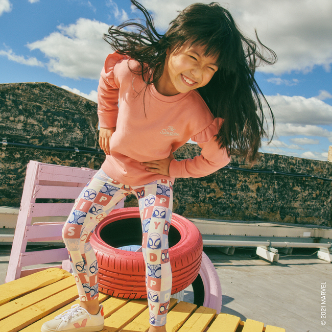 Ruffle Tunic Sweatshirt with Metallic Ghost Spider, Pink