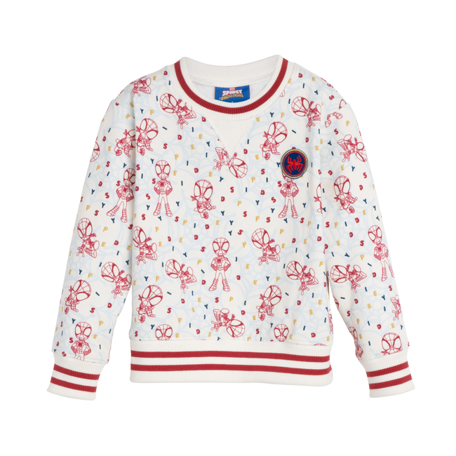 All-Over Print Crewneck Sweatshirt, Cream, Red and Blue