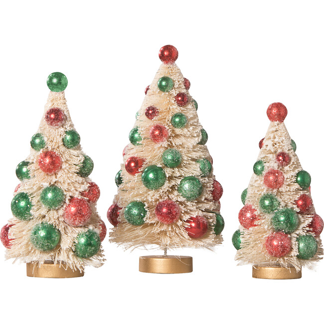 White Bottle Brush Trees with Red and Green Beads Set