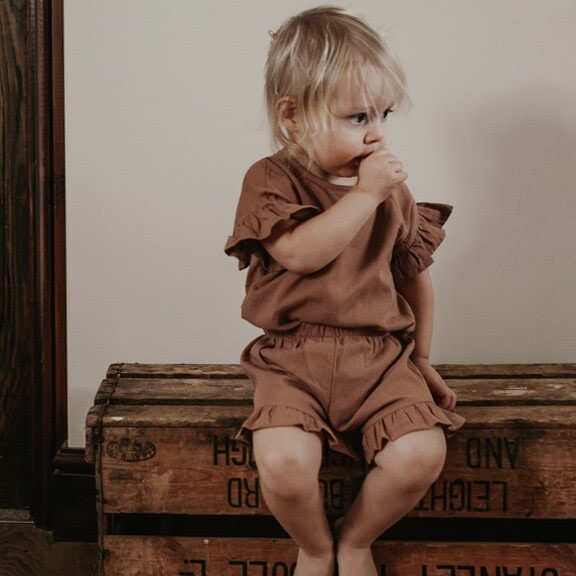 The Frill Linen Top, Cinnamon - Tees - 2