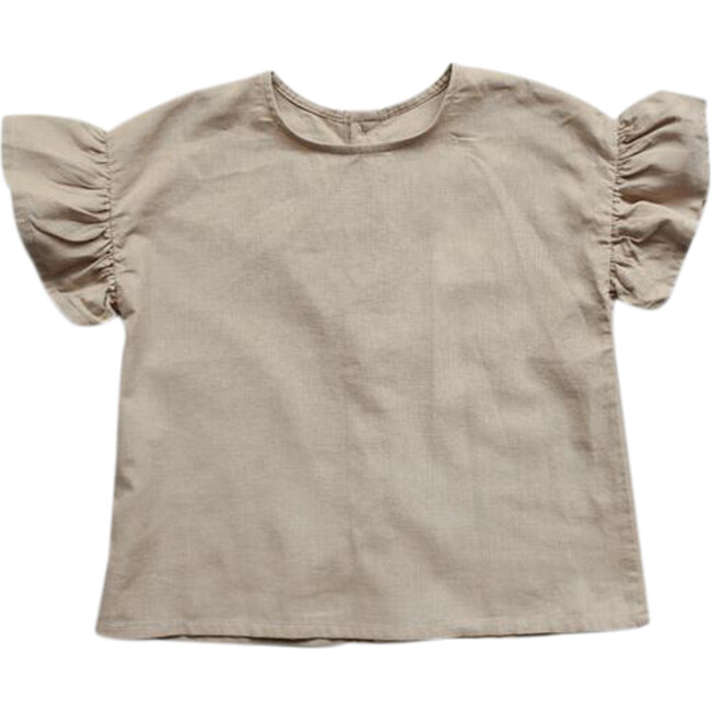 The Frill Linen Top, Oatmeal - Tees - 1