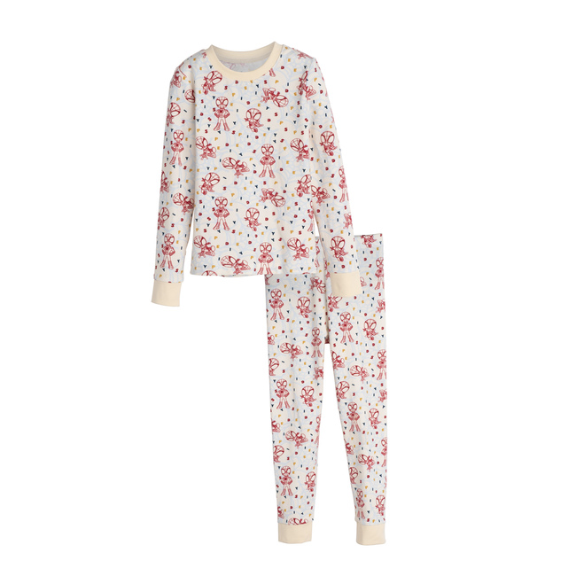 All-Over Print Long Sleeve Pajama, Cream Red & Blue