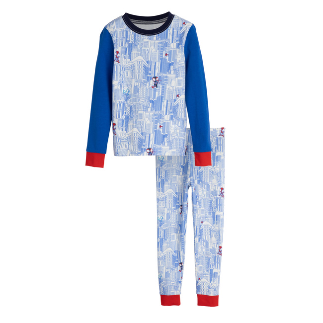 All-Over Print Cityscape Long Sleeve Pajama, Blue and White
