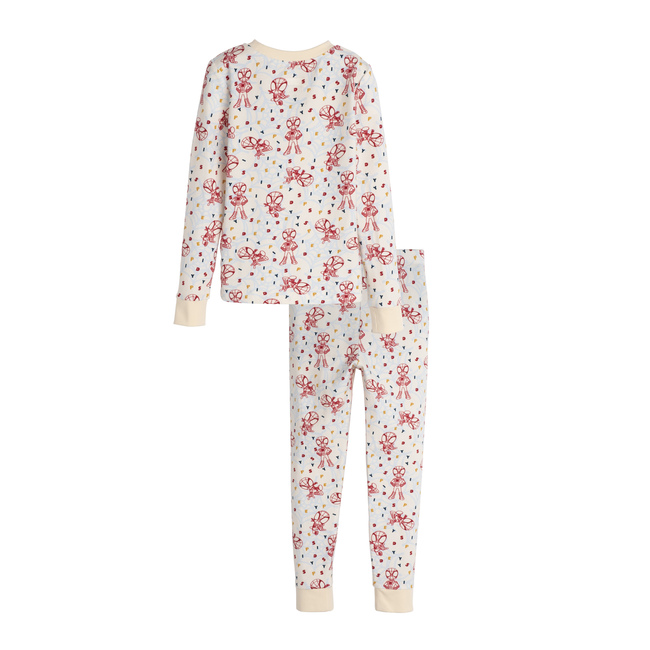 All-Over Print Long Sleeve Pajama, Cream Red & Blue