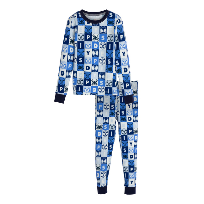Long Sleeve Checkered Print Pajama, Blue & White