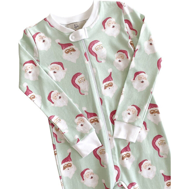 Jolly Santa Pima Cotton Zip Up Pajamas, Mint Green - Pajamas - 1