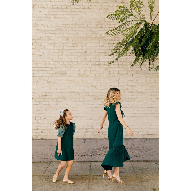 Peter Pan Collar Dress, Green Faille & Purple Velvet - Dresses - 2