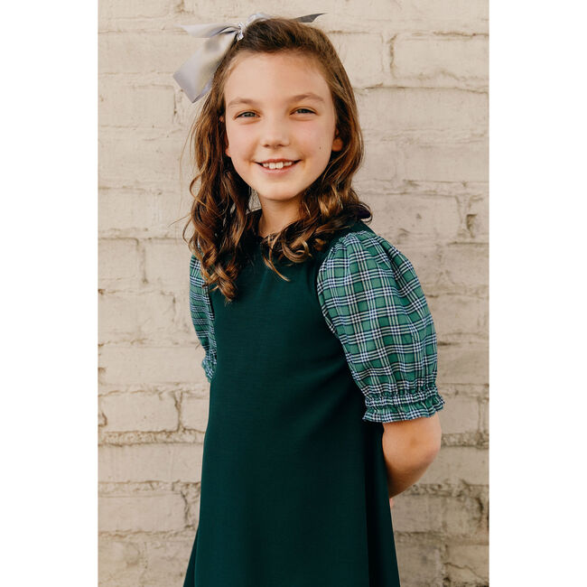 Peter Pan Collar Dress, Green Faille & Purple Velvet - Dresses - 4