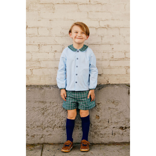 Reversible Chevy Shorts, Blue Poplin & Green Plaid - Shorts - 4