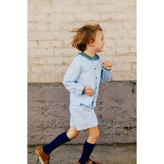 Peter Pan Collar Shirt, Blue Poplin - Shirts - 7