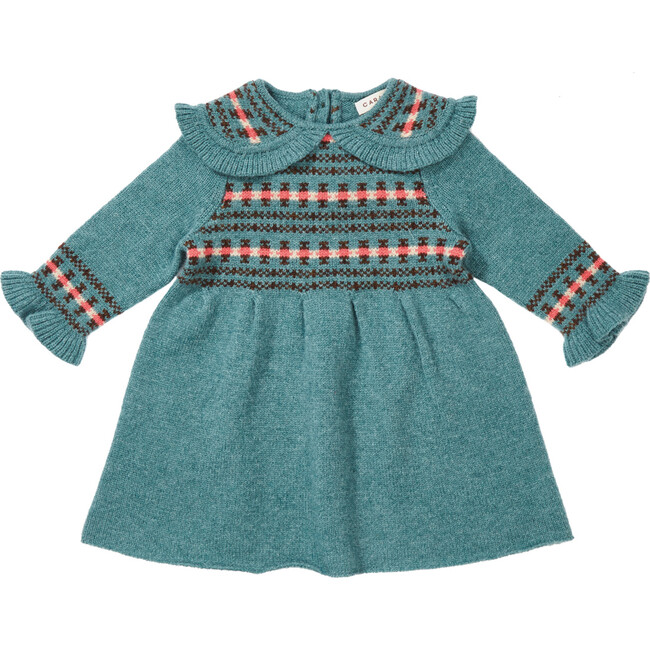 Camel Baby Dress, Duck Egg Blue Fairisle - Dresses - 1