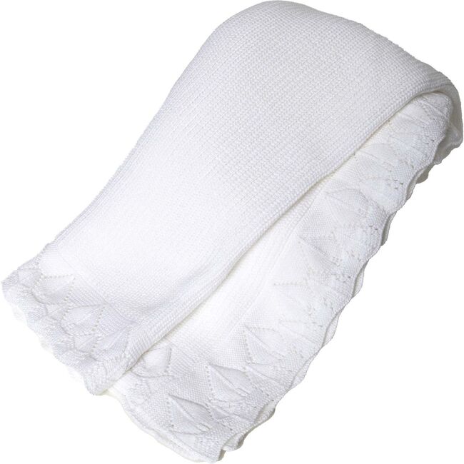 Knit Receiving Blanket, White - Blankets - 1