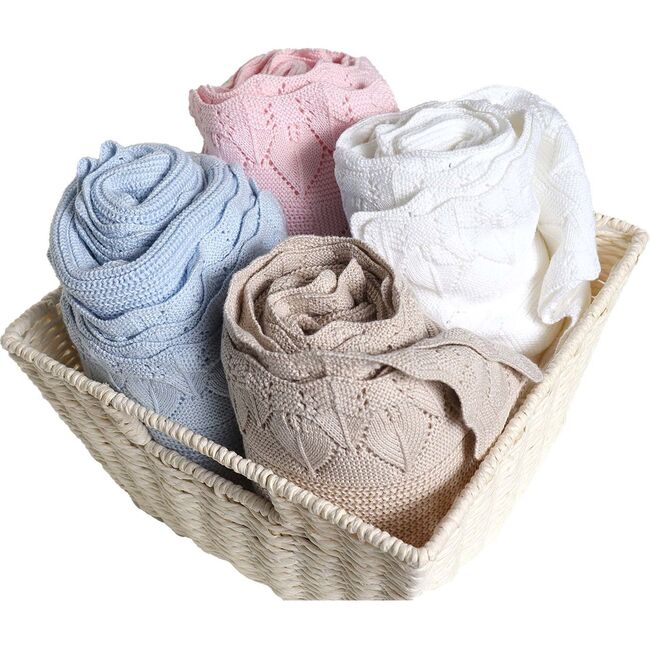 Knit Receiving Blanket, White - Blankets - 2