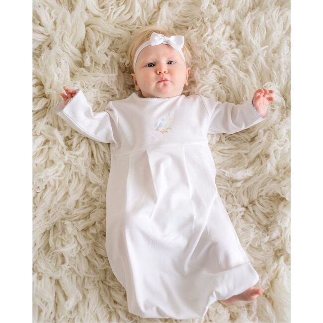 Singing Bird Gown, White with Light Blue Trim