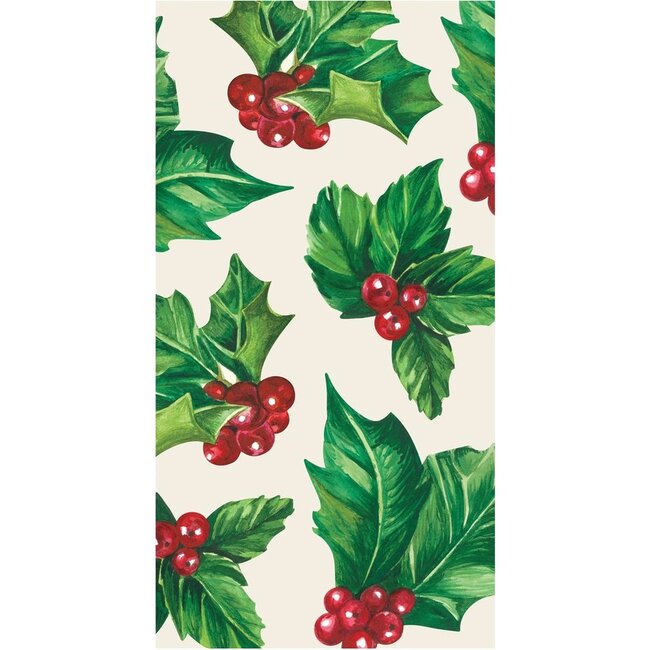 Set of 16 Guest Napkins, Holly Green