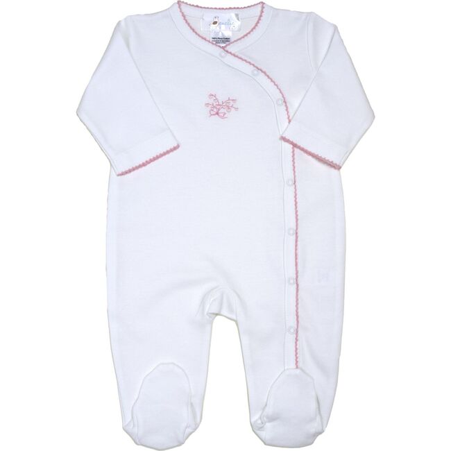 Bouquet Long Footie, White with Dusty Rose Trim - Onesies - 1