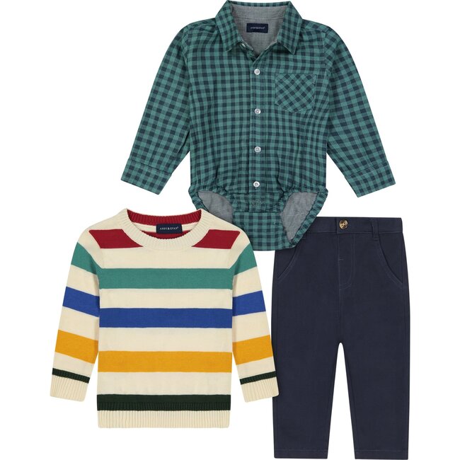 Baby 3-Piece Striped Sweater Set, Multi Stripe