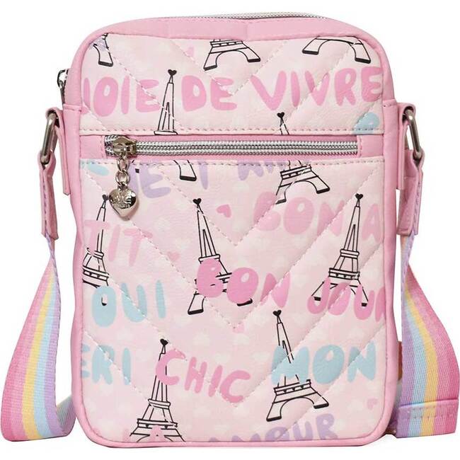 Paris Amour Print Passport Bag, Pink - Bags - 1