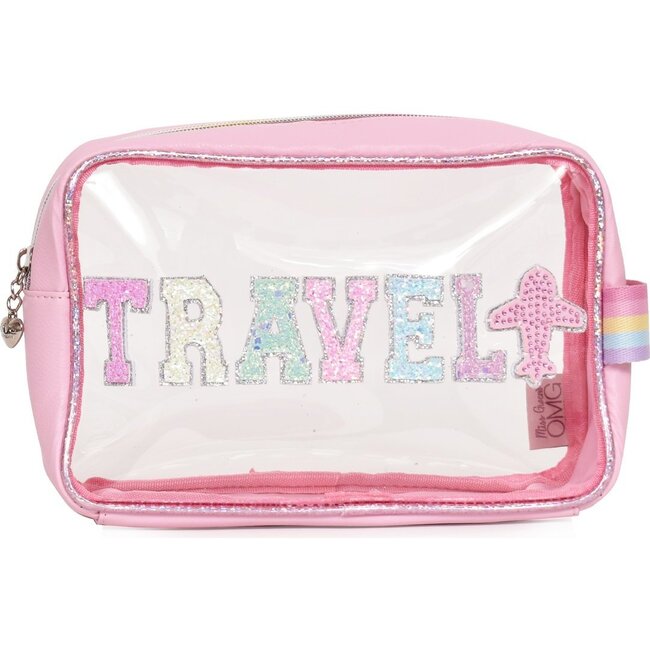 Clear embellished 'TRAVEL' Pouch, Pink - Bags - 1